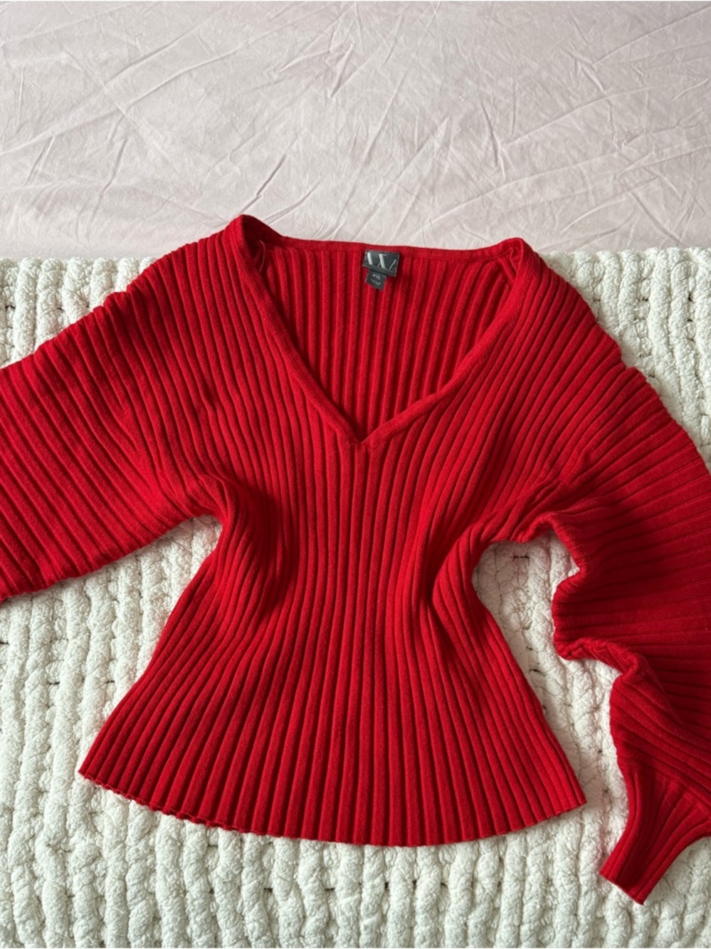 Worthington Red Ribbed V-Neck Sweater